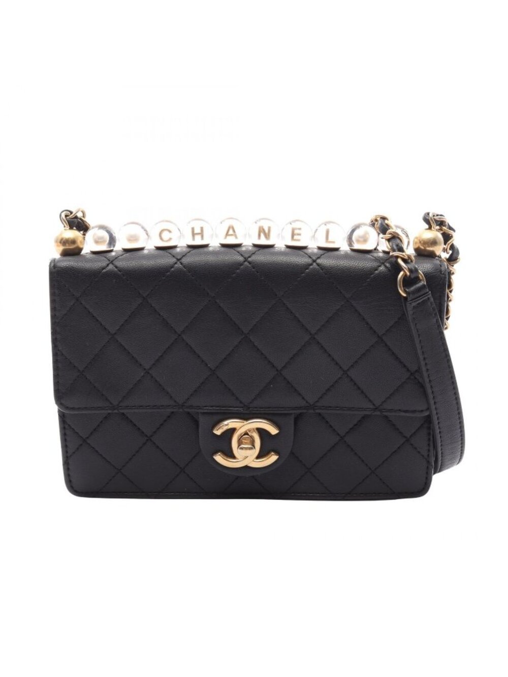 Chanel Shoulder Bag Quilted Black Lambskin Chain